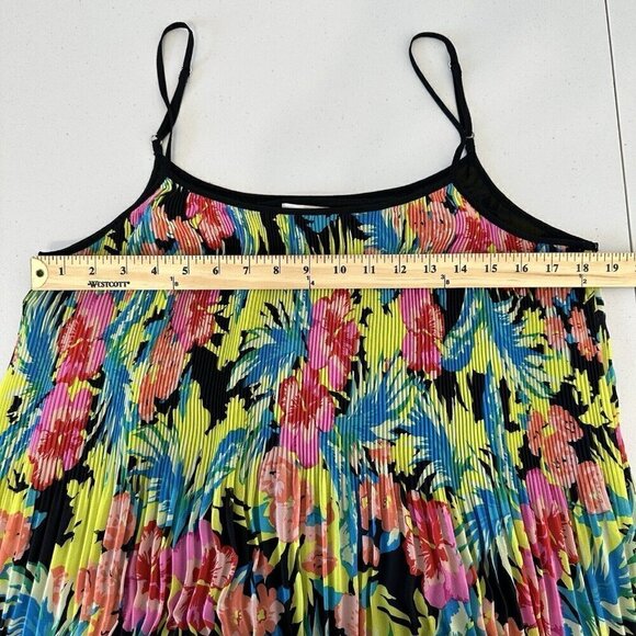 Loft Accordion Pleat Sleeveless Dress Floral Tropical Size L No Belt - Picture 10 of 12